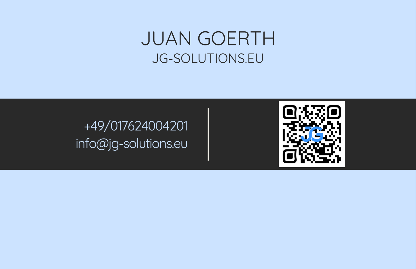 Visitenkarte JG Solutions, Rückseite mit QR-Code
